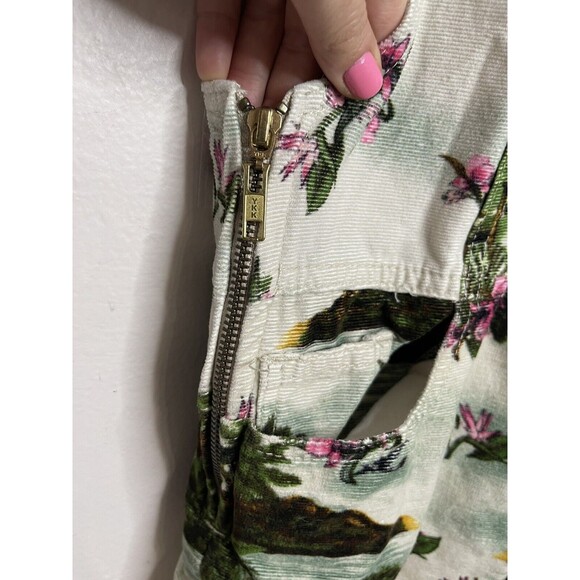 Farm Rio Stripe Women's P Small Shortalls Overalls Corduroy Tropical Print White - Picture 4 of 8